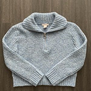 Blue Zip Front Collar Sweater